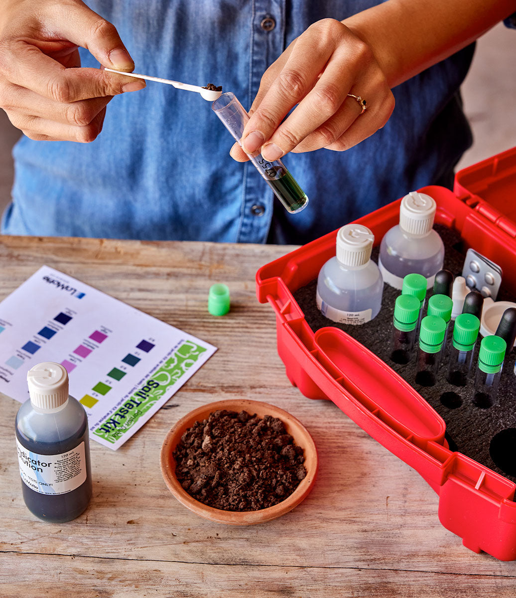 A person using a soil testing kit.