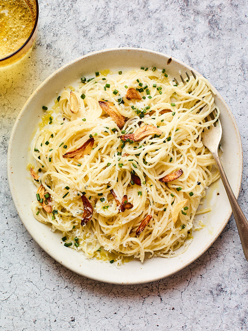 Garlicky Noodles with Chives & Parmesan  Recipe