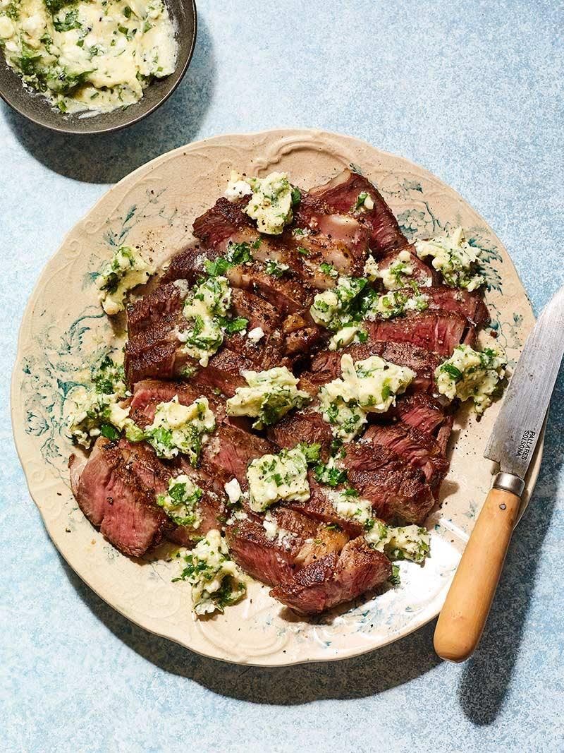 Rib-Eye Steak with Feta Jalapeño Cilantro Butter Recipe