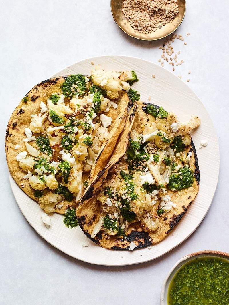 Cauliflower Tacos with Spicy Green Herb Sauce Recipe