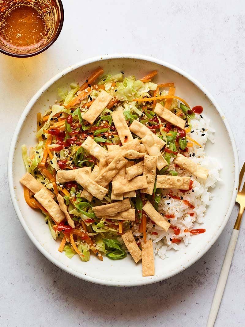 Vegan egg-roll bowl recipe.