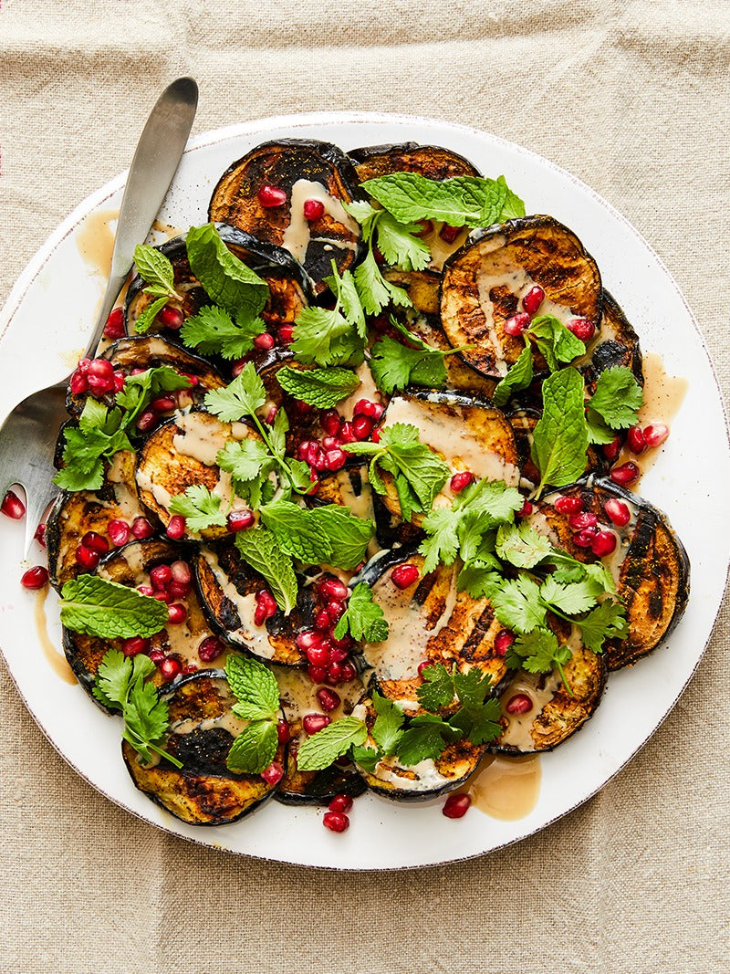 Spiced grilled eggplant on a plate