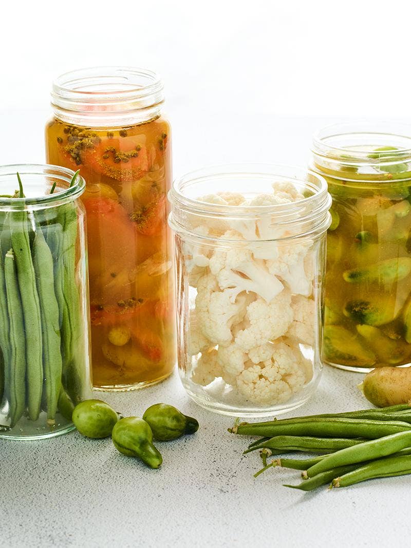 Assorted pickled vegetables.