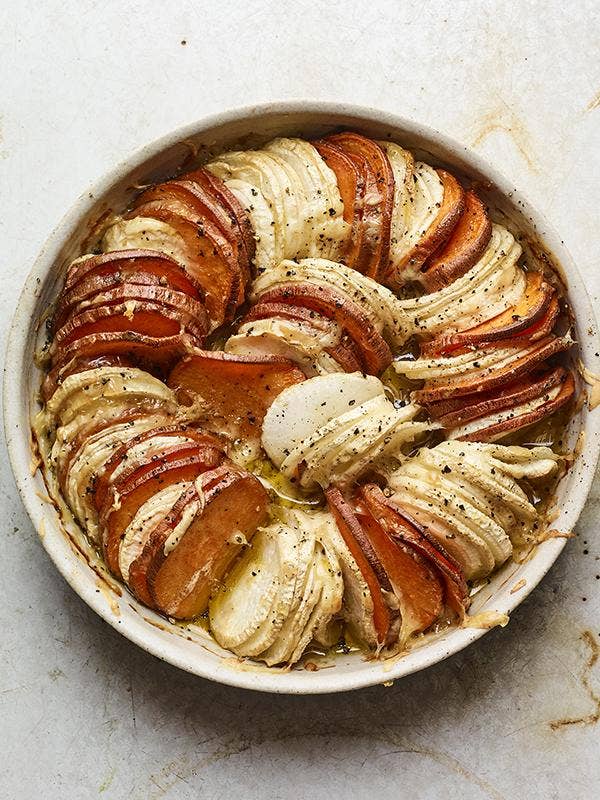 Cheesy Turnip and Sweet Potato Gratin Recipe