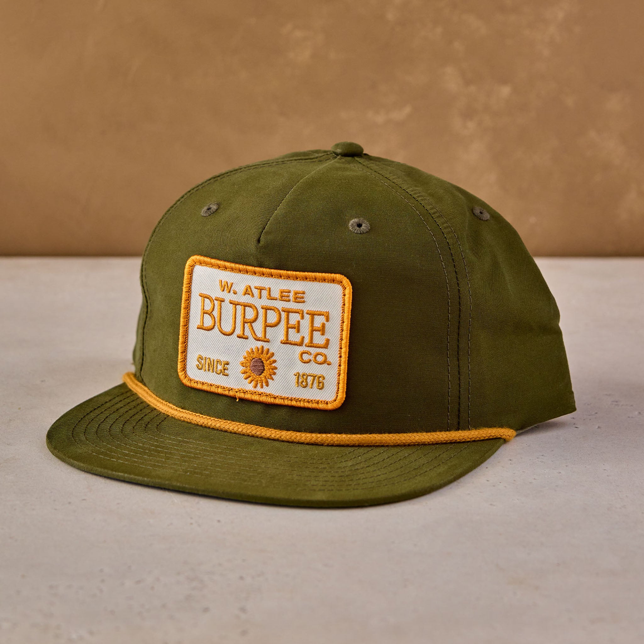 Olive Vintage Flat Snapback Hat - Burpee Sunflower