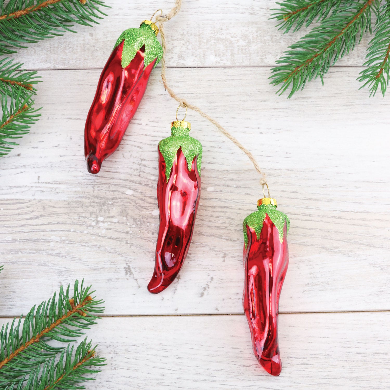 Chili Pepper Ristra of 3 Glass Ornament